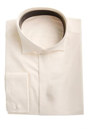 Image of Men's Ivory Wing Collar Dress Shirt White Formal Wedding Havana Victorian Tip (UK, Neck, 15.5, Regular, Regular, Ivory)