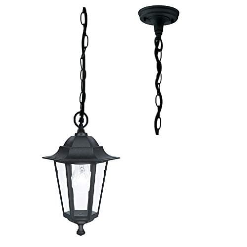 Image of Britalia Matt Black Outdoor Traditional Vintage Coach Lantern Pendant Light | 1 x E27 ES Lamp Bulb Required (Not Included) | 240 Volt | IP44 Exterior Rated | Garden & Patio Light