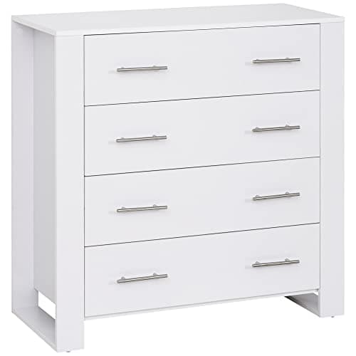 Image of HOMCOM Chest Of 4 Drawers Storage Cabinet Bedroom Clothes w/Metal Handles Base Freestanding Unit Furnishing Living Room White
