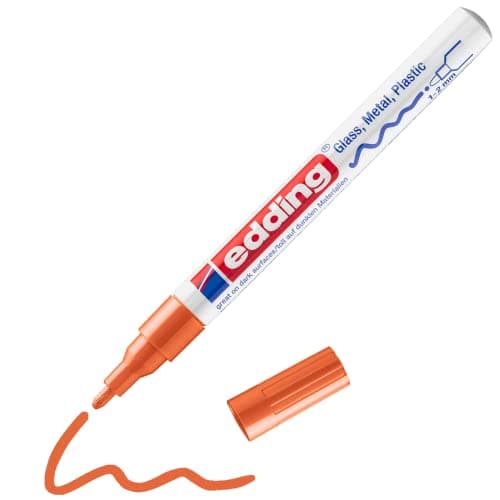 Image of edding 751 gloss paint marker - orange - 1 paint marker - round tip 1-2 mm - paint pen for glass, pebbles, wood, plastic, paper - waterproof, high coverage