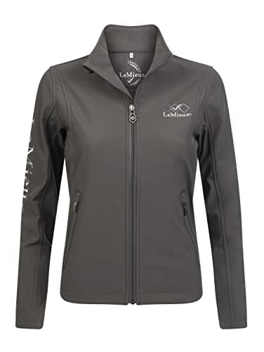 Image of LeMieux Team Women's Soft Shell Jacket in Grey - Micro Fleece Backing Outerwear with Stand Collar - Water and Wind Resistant - Large