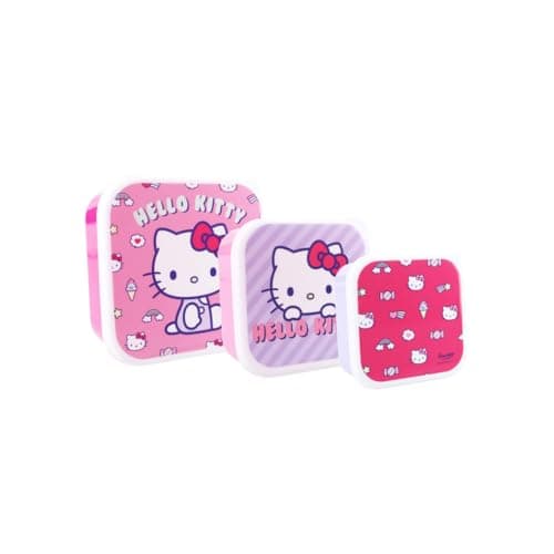 Image of My sweety pop - Set of 3 Hello Kitty Snack Boxes - Lunch Box - For Children - Nursery, Kindergarten, School, Holiday, Meal - 11.5 cm (Pink/Purple)