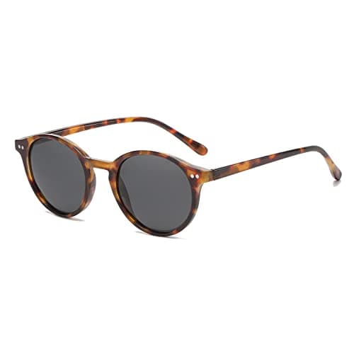 Image of YAMEIZE Polarized Sunglasses Round Circle Women Men Vintage Retro Tinted 90s Sunglasses Unisex UV400 Protection Leopard Grey