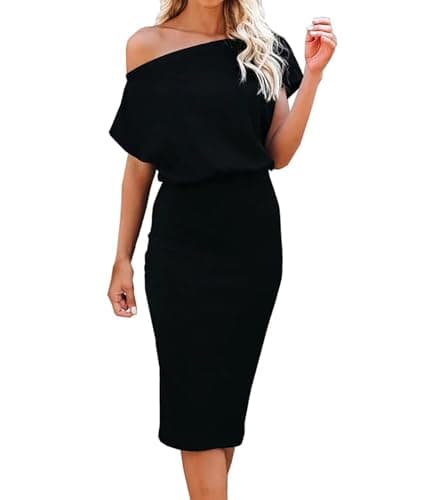 Image of Dressmine Prom Dress Women Off The Shoulder Batwing Summer Short Sleeve Party Bridesmaid Funeral Dresses Black Size 16