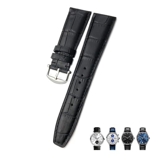 Image of 20mm 21mm 22mm Calfskin Genuine Leather Watchband Suitable For IWC Pilot Portuguese Black Brown Blue Alligator Grain Watch strap