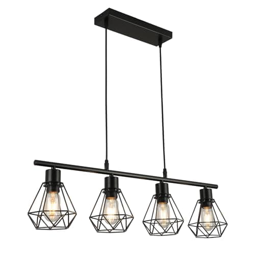 Image of FORCOSO Pendant Lights 4 Lights, Industrial Metal Caged Ceiling Light Fittings E27 Black Hanging Lamp Light Fixture for Kitchen Island Dining Room Table Living Room