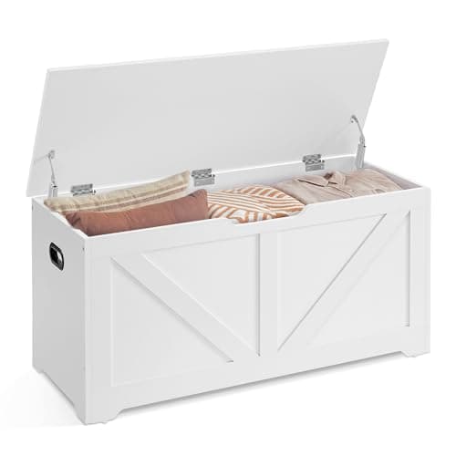 Image of VASAGLE LSB060T14 Storage Bench, Storage Bench with 2 Safety Hinges, Shoe Cabinet, Rustic Style, 40 x 100 x 46 cm, for Hallway, Bedroom, Living Room, Cloud White