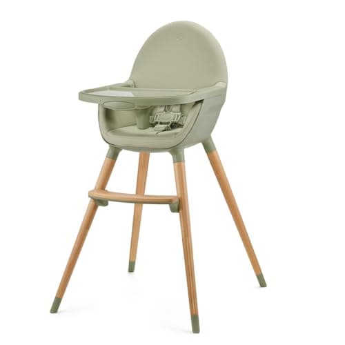 Image of Kinderkraft FINI 2 2-in-1 Highchair, converts to Low Chair, 6m+ to 15kg high/20kg Low, 5-Point Harness, Anti-Slip Barrier, 3-Position Double Tray, Adjustable footrest, Green