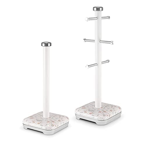 Image of Tower T826152TAN Terrazzo 6 Branch Mug Tree and Kitchen Towel Pole, Tan
