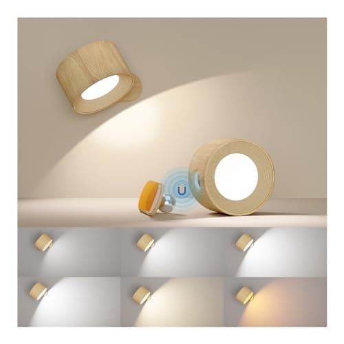 Image of Battery Operated Wall Light, LED Wall Lamp with 360°Adjustable Lighting Indoor Wall Light with 3 Color Modes 3 Brightness Levels Touch Control, Wall Mounted Lamp for Bedroom Reading Bedside-1Pack