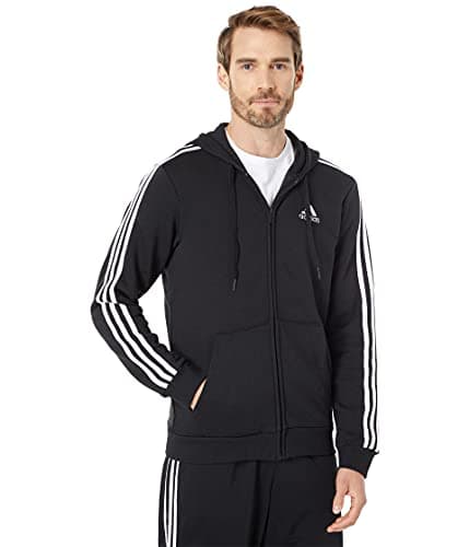 Image of adidas Men's Standard Essentials Fleece 3-Stripes Full-Zip Hoodie, Black, Small