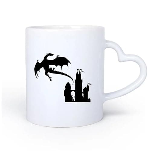 Image of DEBINGY Ceramic Heart-Shaped handleMug, Coffee/Tea Cup Flying Dragon Princess Castle Fairytale Baby 11oz/320ml & Durable – Microwave & Dishwasher Safe