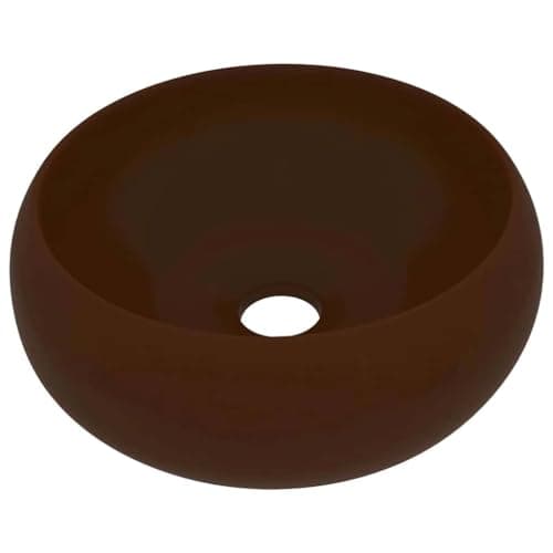 Image of vidaXL Luxury Wash Basin Round Washroom Vanity Stone Sink Bathroom Above Counter Vessel Basin Plumbing Fixture Matt Dark Brown Ceramic