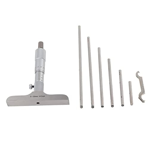 Image of YDuupxe High Accuracy Depth Micrometer, Measuring Tool with Locking Device and 5 Connecting Rods, for 0-150mm Large Range Measurement (0-150mm 6 inches)