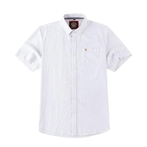 Image of Mens Short Sleeve Oxford Shirt Plain or Stripe,Classic Fit,Button Down Collar & Pocket. Holiday Apparel Leisure Shirts. By Janeo British Apparel. Cool Grey Stripe, L