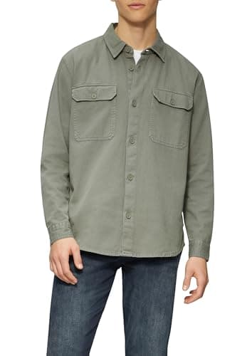 Image of QS Washed Twill Overshirt, Olive Green, S