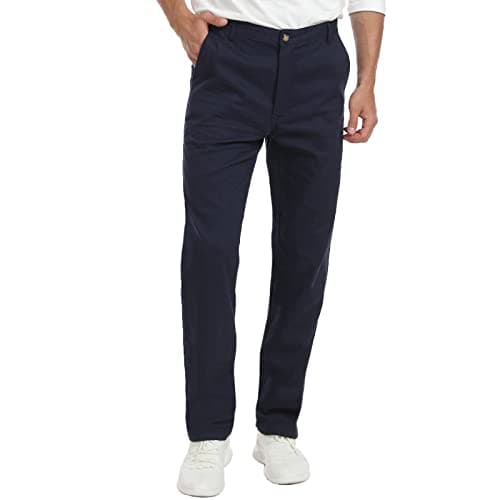 Image of JustSun Chino Trousers for Men Casual Chinos Regular Fit Smart Pants Dark Blue 34W30L