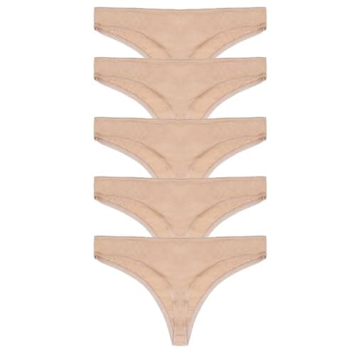 Image of Style It Up 5 Pairs Ladies Womens Thong Briefs Underwear 100% Cotton Comfortable (Nude - S)