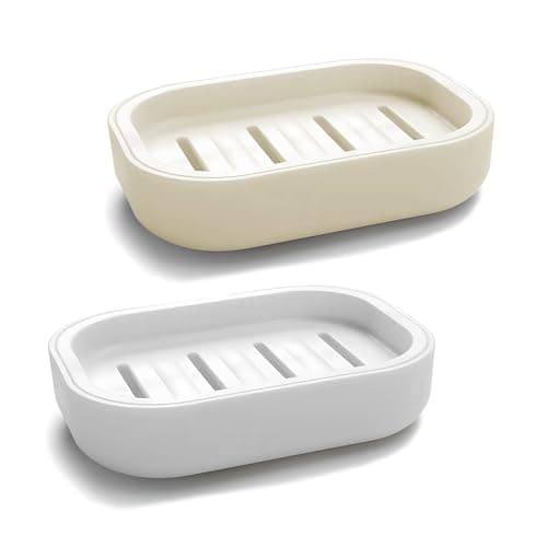 Image of 2Pcs Soap Dish, Soap Holder, Portable Shower Soap Box, Non-slip, Dry, Suitable for Bathroom, Kitchen,Easy Cleaning(White & Grey)