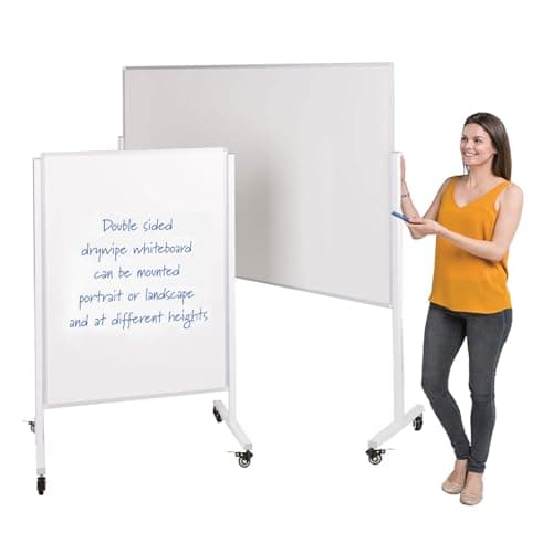 Image of Wonderwall Mobile Magnetic Dry-Wipe Whiteboard,180 x 120 cm, Double-Sided with 3 Height Adjustments and Lockable Castor Wheels - Ideal for School, Office, Information Points