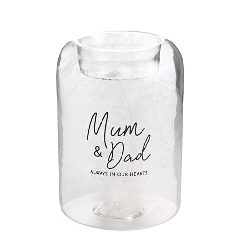 Image of Widdop Thoughts of You Glass Tea Light Holder With Feather Inside - Mum & Dad - Memorial Commemorative Light Present Memory Sentimental Message