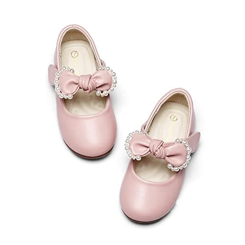 Image of DREAM PAIRS Girl's Dress Shoes, Mary Jane Flats for Flower Girl Party School Wedding (Toddler/Little Girl),Size 8 Little Kid,Pink/Pu,SDFL229K