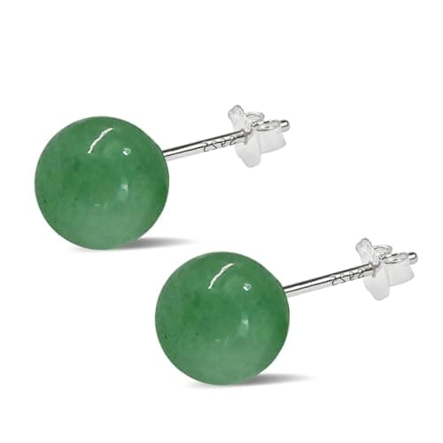 Image of Jade Earrings Studs,8mm Dark Green Jade Earrings for Women,925 Sterling Silver Stud Earrings Jade Jewellery Good Luck Earrings Handmade Gift for Birthday Anniversary