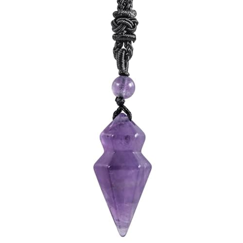 Image of Nupuyai Amethyst Crystal Point Pendant Necklace with Adjustable Cord, Protection Amulet Energy Healing Faceted Stone Arrowhead Pendant for Women Men
