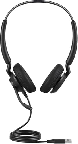 Image of Jabra Engage 40 Wired Stereo Headset with Inline Call Control, Noise-Cancelling 2-Mic Technology, and USB-A Cable - works with all leading Unified communications platforms such as Zoom, Unify - Black