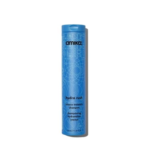 Image of amika hydro rush intense moisture shampoo - hydrating hair care for dry + textured hair - silicone + sulfate free shampoo with hyaluronic acid + squalane - provides long-lasting hydration (275 ml)