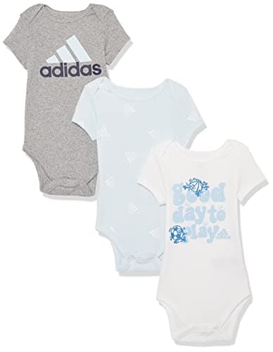 Image of adidas Baby-boys 3-Piece Short Sleeve T-Shirt Set, Grey/Blue/White, 3M US