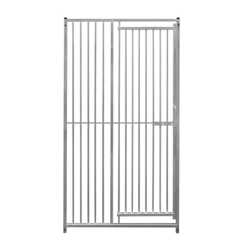 Image of Dog Run Panels With Door Galvanised Steel Kennel Heavy Duty Walk In Animal Enclosure Pen Fence Playpen Outdoor Support Bar 5cm Bar Spacing 1.84m x 1m Modular FREE Ground Fixing Brackets & Fixing Kit