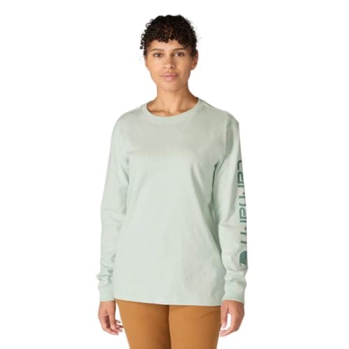 Image of Carhartt Women's Loose Fit Heavyweight Long-Sleeve Logo Sleeve Graphic T-Shirt, Smoked Teal, M