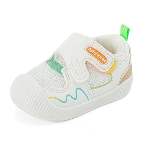 Image of LACOFIA Baby Boys Girls Shoes First Walkers Toddler Sneakers Infant Breathable Anti-Slip Trainers Shoes White/Orange 4.5