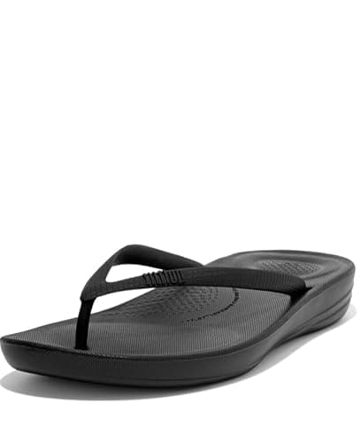 Image of FitFlop Women's iQushion Ergonomic Flip Flops - Lightweight & Comfortable with Natural Arch Support - All Black - 6 UK