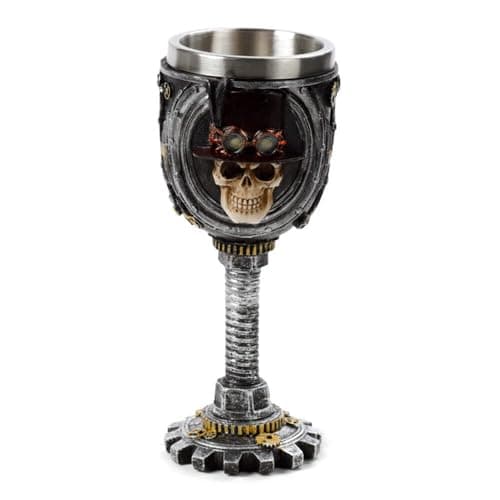 Image of Puckator Decorative Steampunk Skull Goblet I Skull Themed - Home Decoration - Wine Goblet - Fantasy Decorative Home Accessories - Stainless Steel - Resin