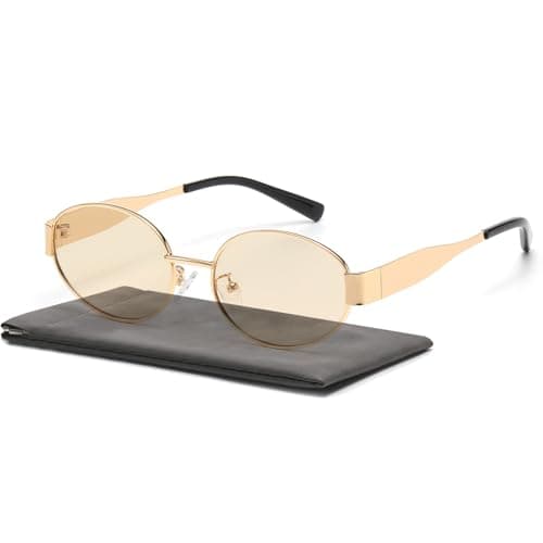 Image of Musivon Oval Sunglasses for Women Men - Retro Sun Glasses Classic Metal Frame Polarized UV400 Protection(Gold)