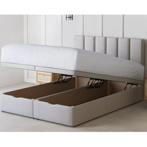 Image of Rebound Ottoman Storage Bed with Headboard - Extra Deep Luxury Gas Lift Platform | Upholstered Fabric | 14" Base, 11" Storage Space (Plush Velvet Silver, Single 90cm x 190cm (without Mattress))