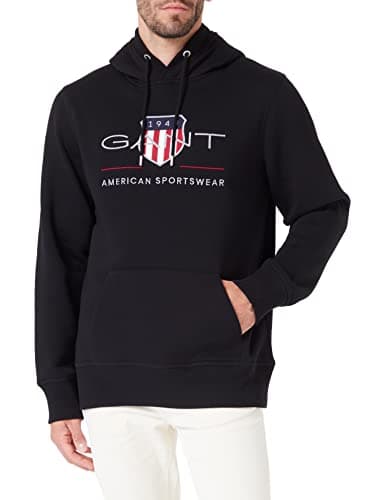 Image of GANT Men's REG Archive Shield Hoodie, Black, Standard, black, XL