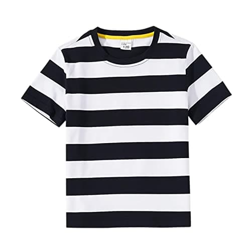 Image of Cozozn Boys' Short Sleeve Striped T Shirt Cotton Kids Crew Neck Tees Tops, Black and White Stripes, 12-13 Years
