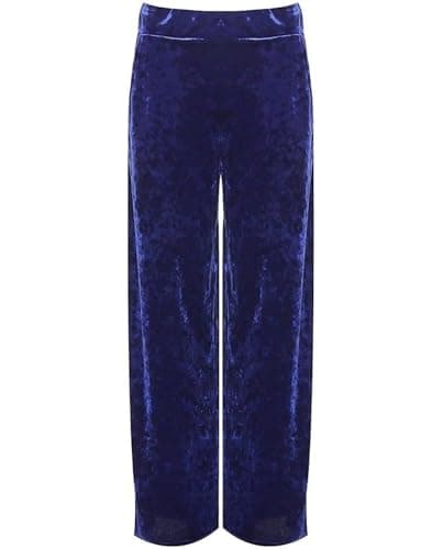 Image of Women's Street Fashion Flared Wide Leg Style Pocketed Lightweight Velour Velvet Trousers Ladies Plus Size Wide Leg Velvet Palazzo Elasticated Waist Trouser Royal Blue UK 16-18