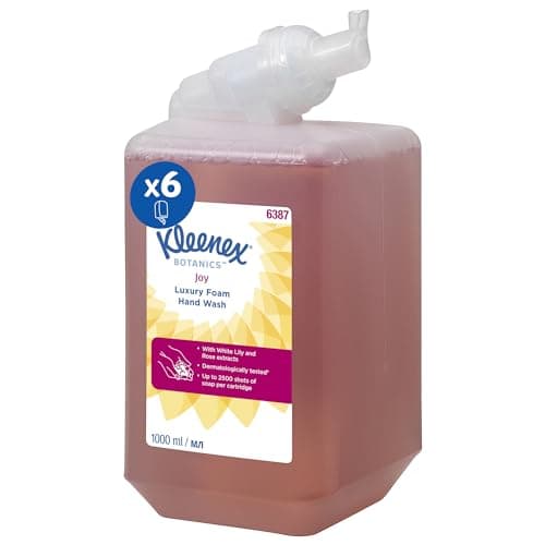 Image of Kleenex Botanics Joy Luxury Foam Hand Wash 6387 - Scented Foaming Hand Soap - 6 x 1 Litre Red Hand Wash Refills (6 Litre total)