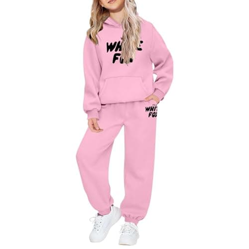 Image of NSICBMNO Tracksuit Set Kids Girls Long Sleeve Pullover Sweatshirt Baggy Jogging Bottoms Boys 2 Piece Outfits Hoodie Joggers Set Airport Outfits Activewear Back To School Streetwear 3-4 Years, Pink
