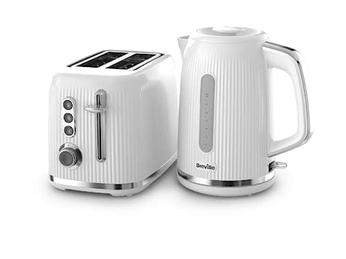 Image of Breville White Kettle and Toaster Set with 1.7 Litre, 3KW Fast-Boil Electric Kettle and 2-Slice High-Lift Toaster White and Silver Chrome [VKT257 and VTR037]