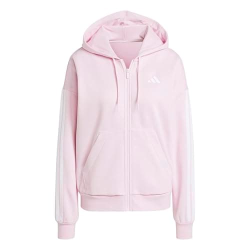 Image of adidas Women's ESSENTIALS 3-STRIPES FULL-ZIP FLEECE HOODIE, clear pink/white, L