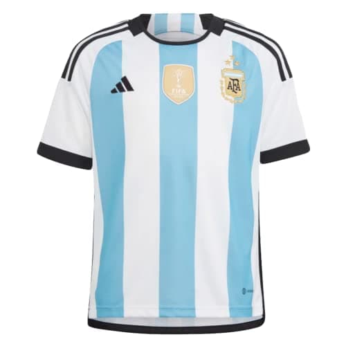 Image of adidas Youth Soccer Argentina 2022 3-Star Home Jersey, White / Light Blue, XL