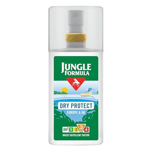 Image of Jungle Formula Dry Protect Insect Repellent (90ml Spray Bottle) - DEET Free Mosquito, Midge & Biting Insect Repellent - Up To 6 Hours Protection From Bites - Non Greasy, Lightly Fragranced Bug Spray