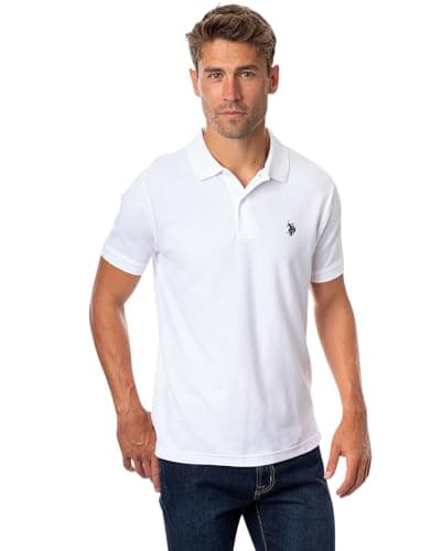 Image of U.S. Polo Assn. Men's Ultimate Pique Polo Shirts, White/Black, Medium