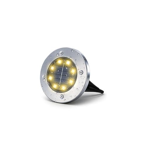 Image of SLWOO Solar Lights Outdoor Garden - 1 Pack Solar Ground Lights, 8 LED Warm White Solar-Powered Disk Light Outdoor, IP65 Waterproof Landscape Lighting for Garden Pathway Lawn Patio Yard