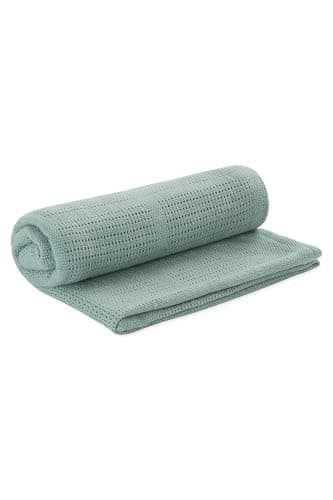 Image of MORI Cellular Blanket Mint Organic Cotton Bamboo 70x100cm Lightweight Breathable for Newborn Durable Comfortable Swaddle Ideal for Cot Crib Moses Basket Pram or Travel